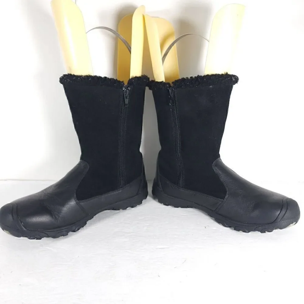 KEEN Women’s US6 Dry Mid Calf Black Leather Fleece Lined Waterproof Winter Boots